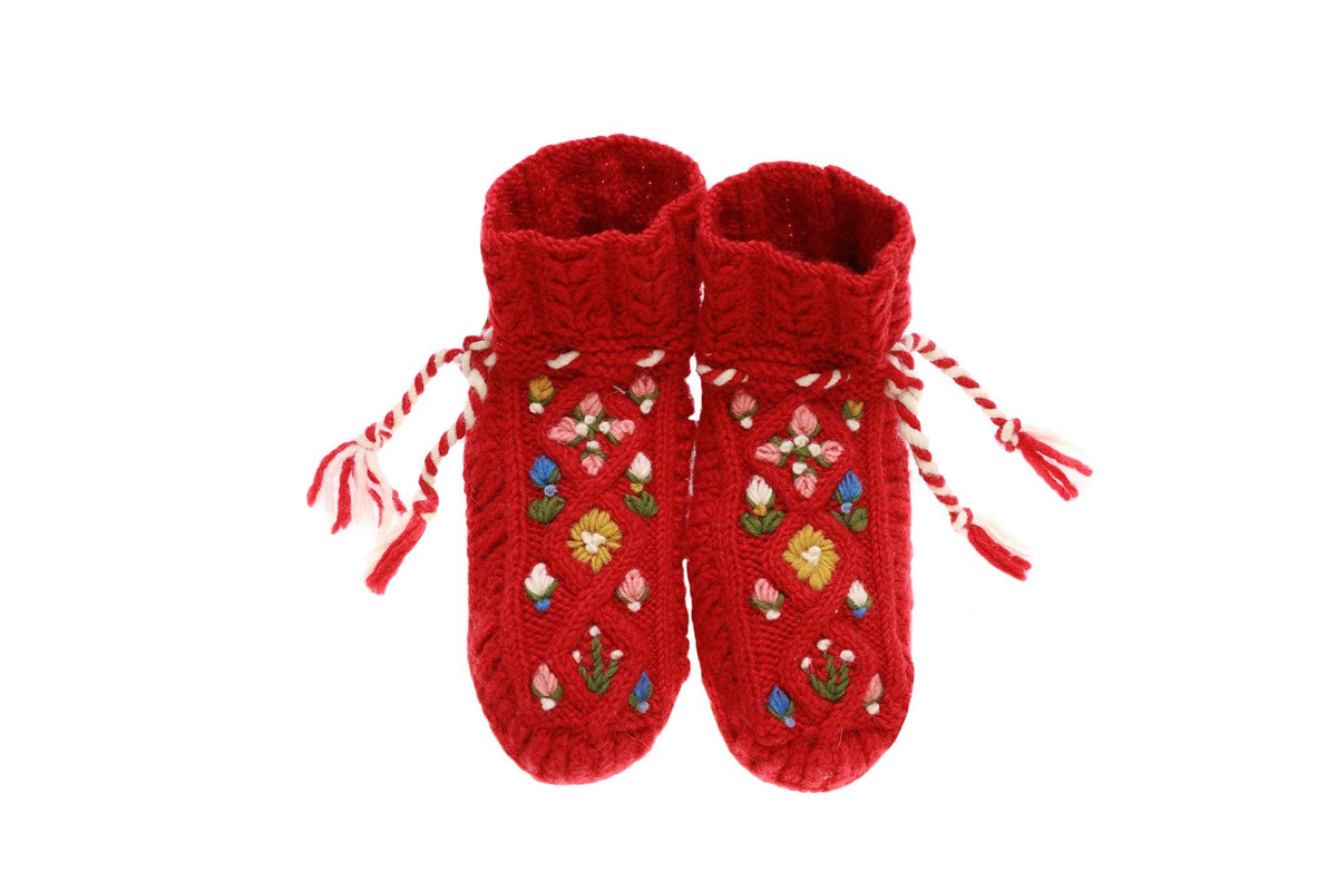 French Knot - Tilly Handknit Slipper - Red