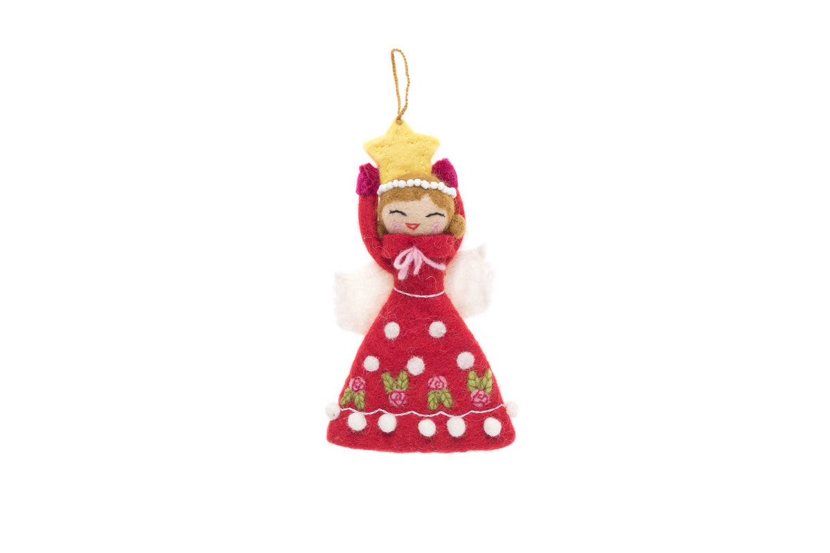 French Knot - Angel Ornament - Joy - Red