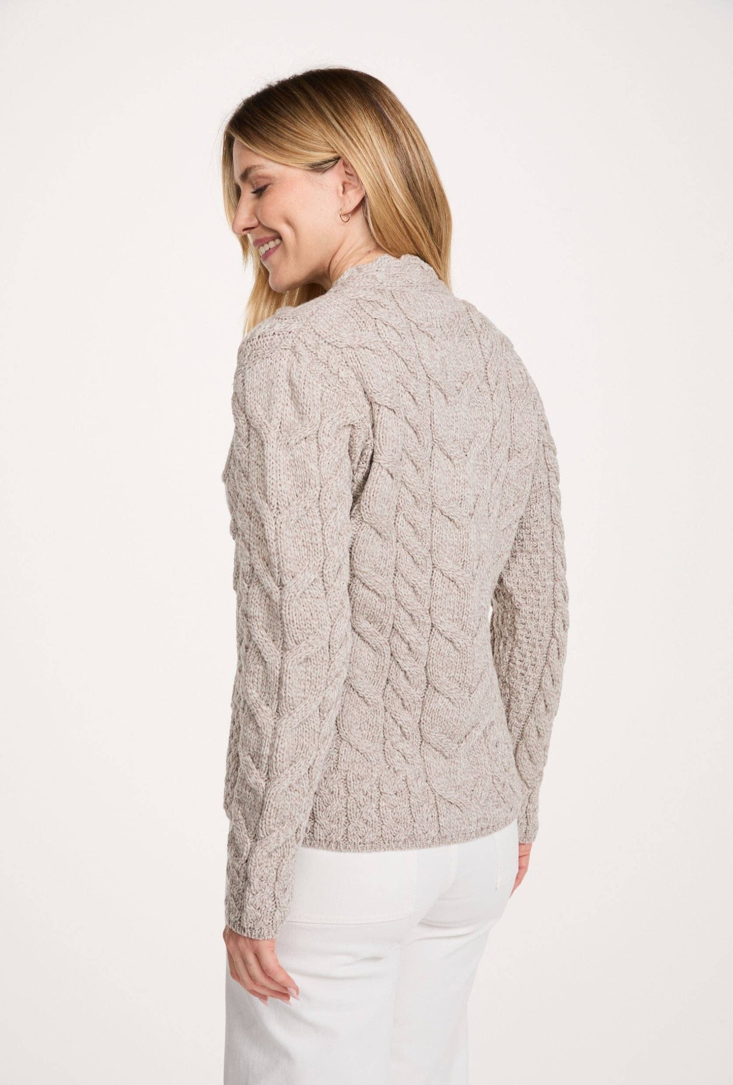 Aran Woollen Mills - Tralee Ladies V-Neck Supersoft Merino Sweater - Oat