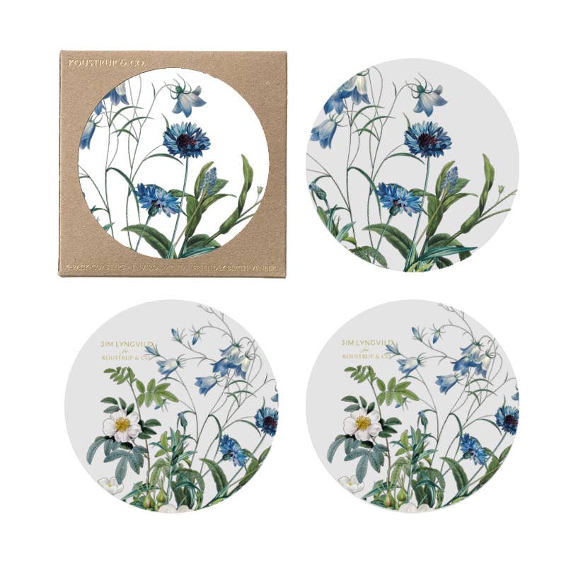 Koustrup & Co. - Blue Flower Garden 2 Sided Coaster - Set of 4
