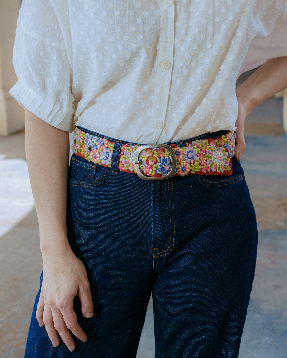 Jenny Krauss - Teaberry Embroidered Wool Belt