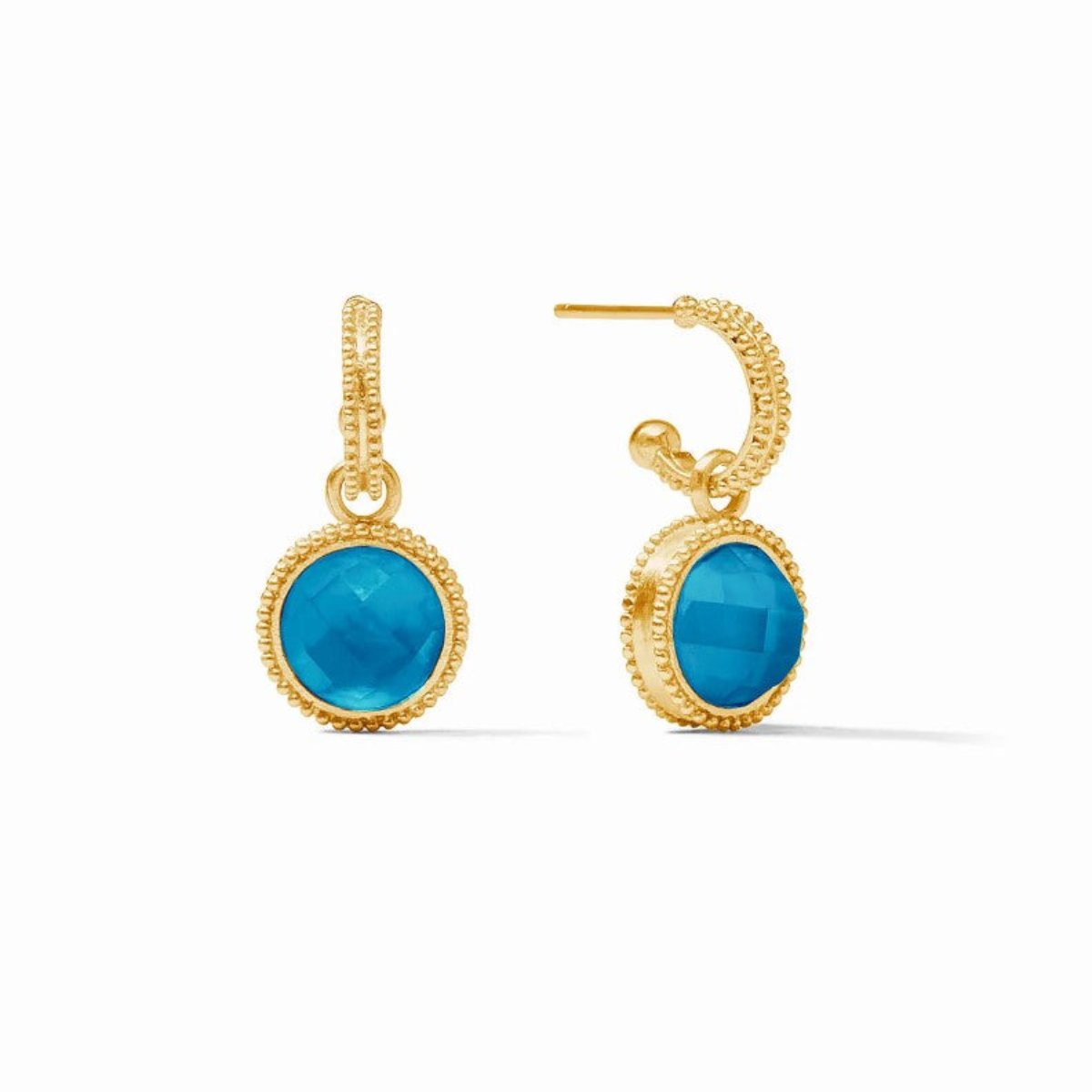 [Julie Vos] Fleur-de-Lis Hoop & Charm Earring - Iridescent Bahamian Blue