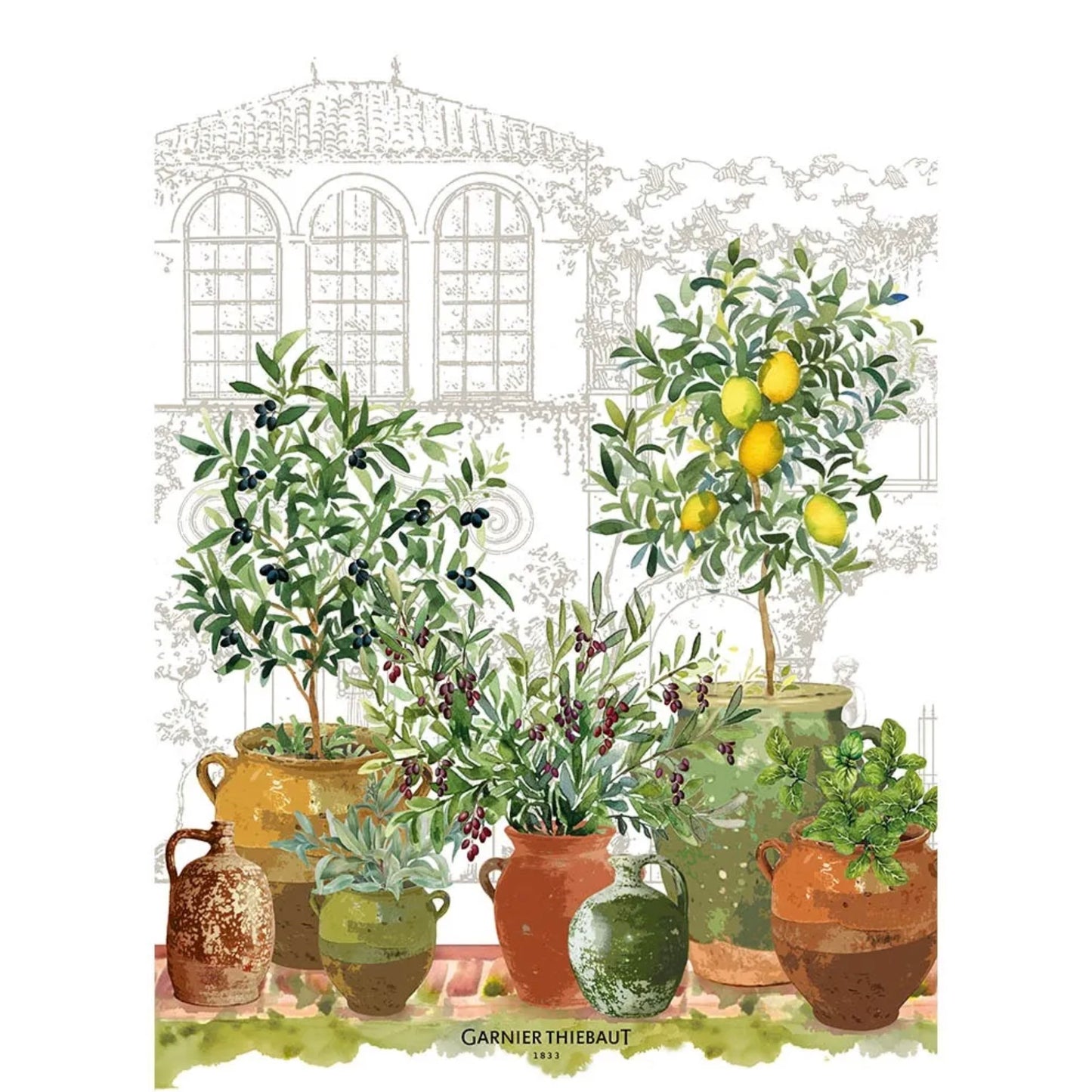 Garnier Thiebaut Jardin Provencal Olive Kitchen Towel, Cotton-Linen Blend