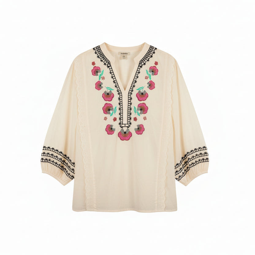 Summum Voile Embroidered Ivory Top