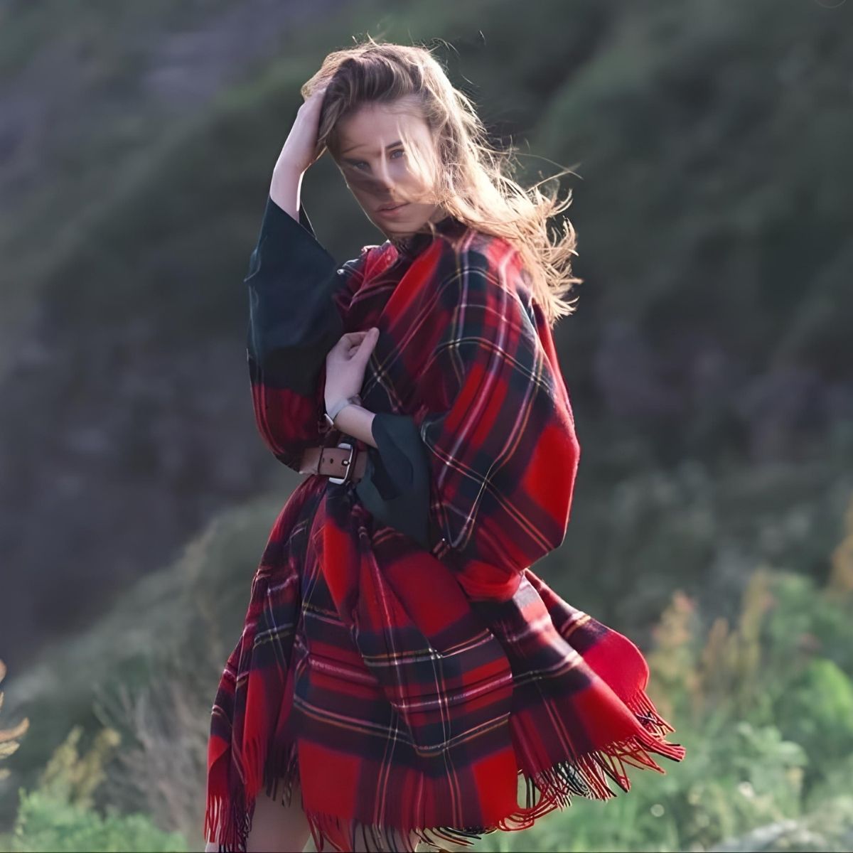 Bronte Moon Full Ruana - Royal Stewart Tartan