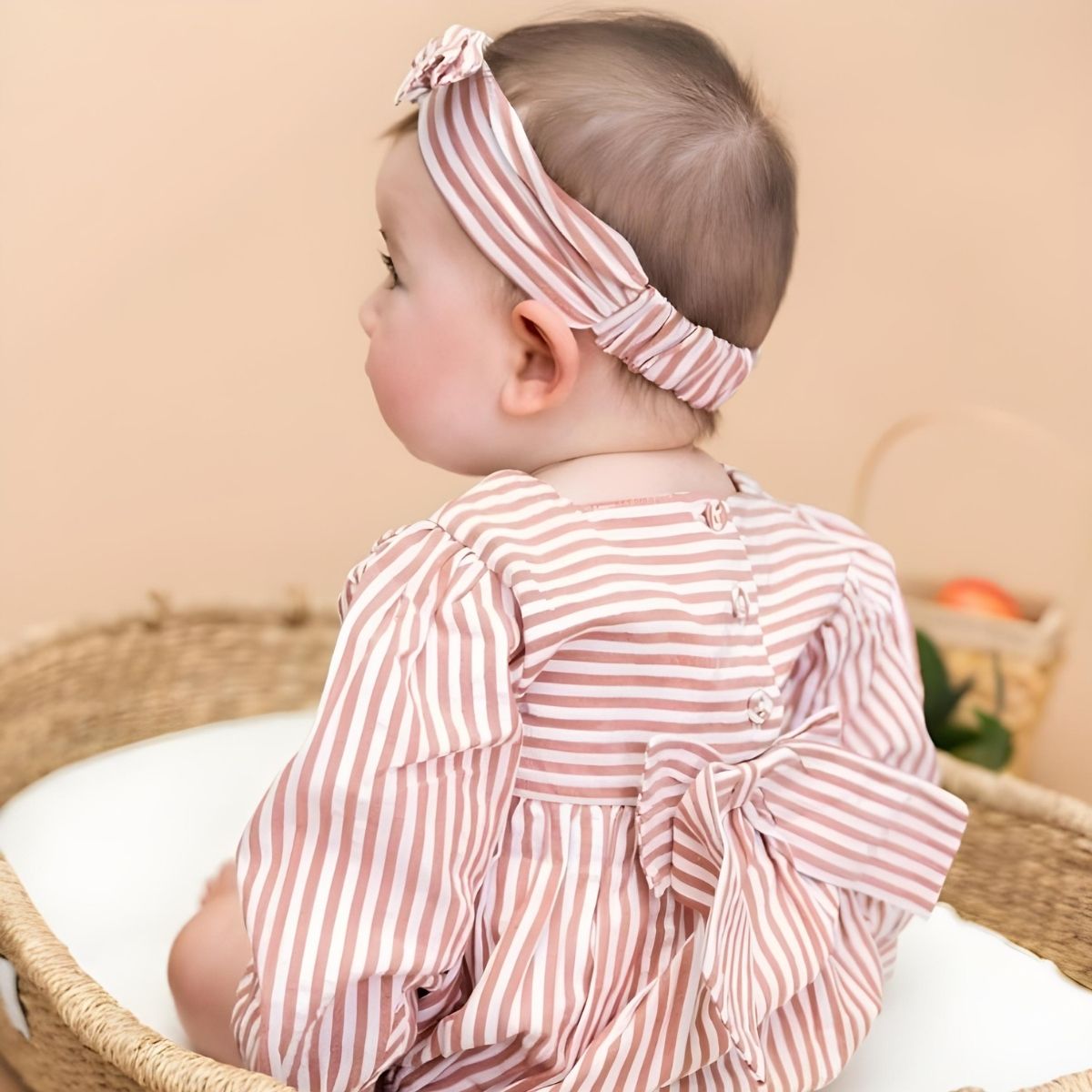 Viverano Organic Siena Striped Embroidered Baby Romper & Headband