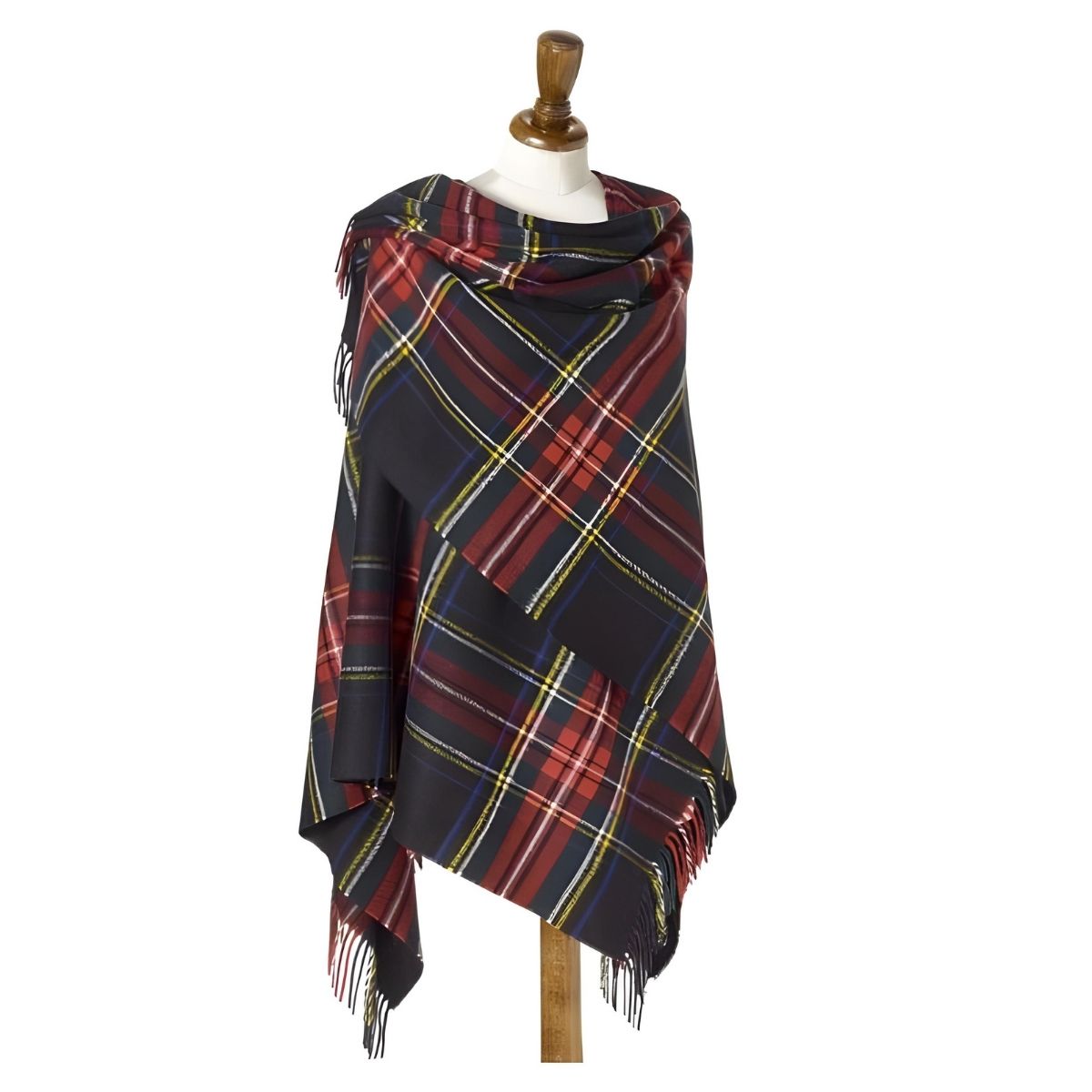 Bronte Moon Mini Ruana Wrap - Black Stewart Tartan