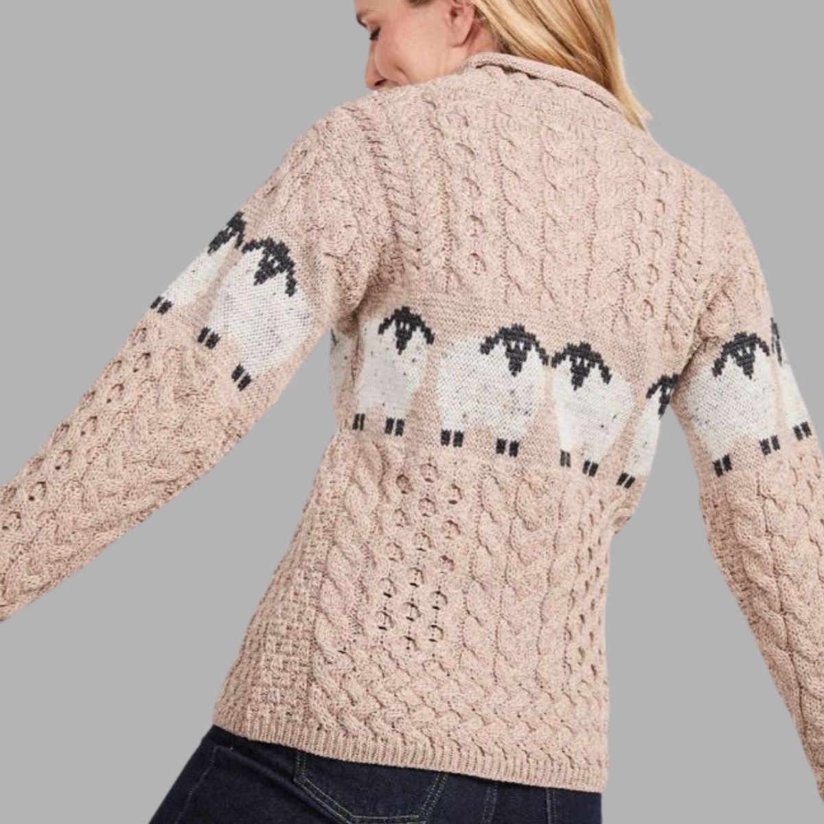 Aran Merino Wool Sheep Sweater - Oatmeal