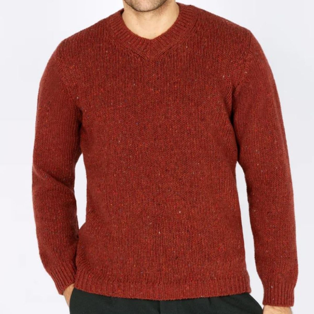IrelandsEye Men's Kilbride V Neck Sweater - Copper Marl