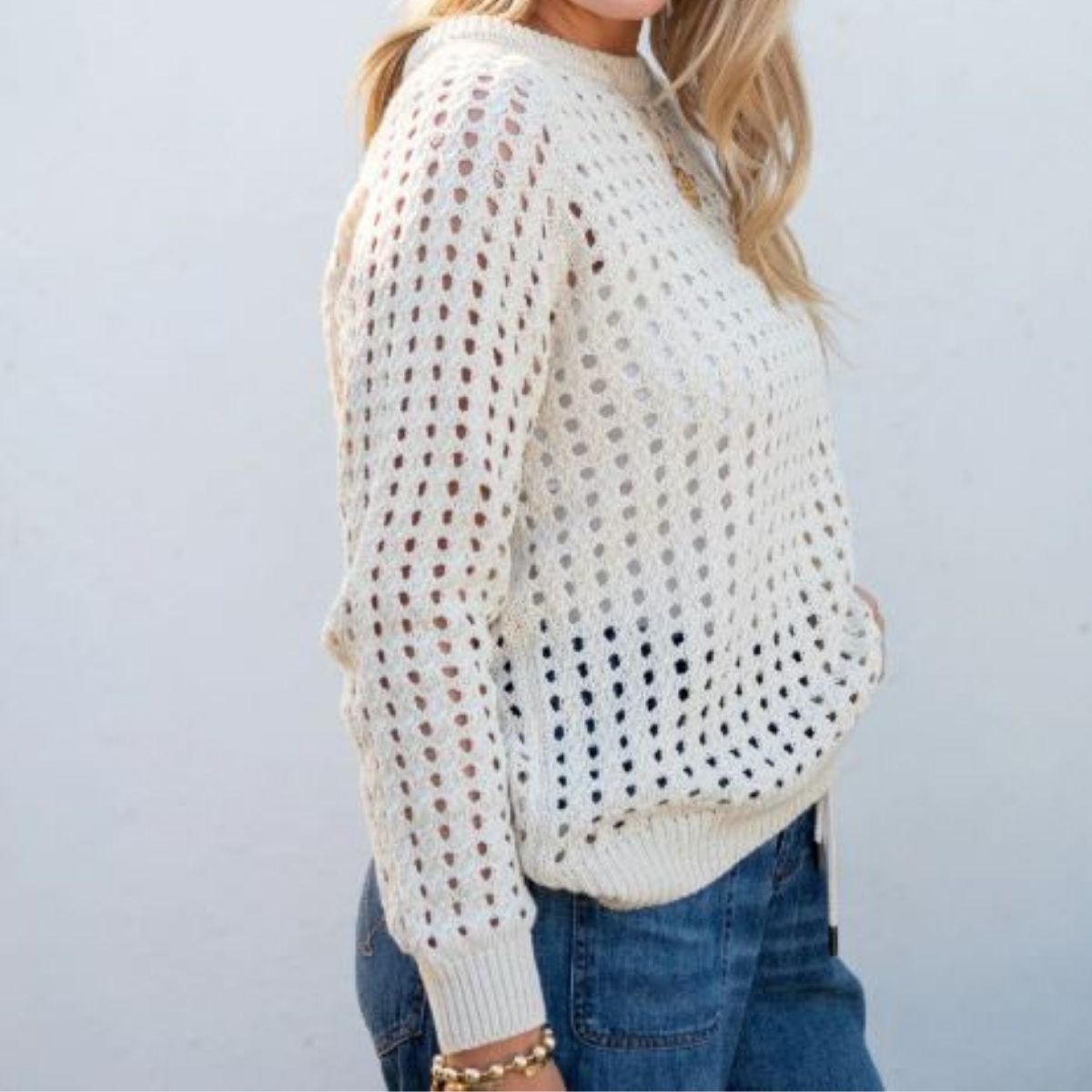 Mersea Amalfi Cotton Crochet Sweater - Natural