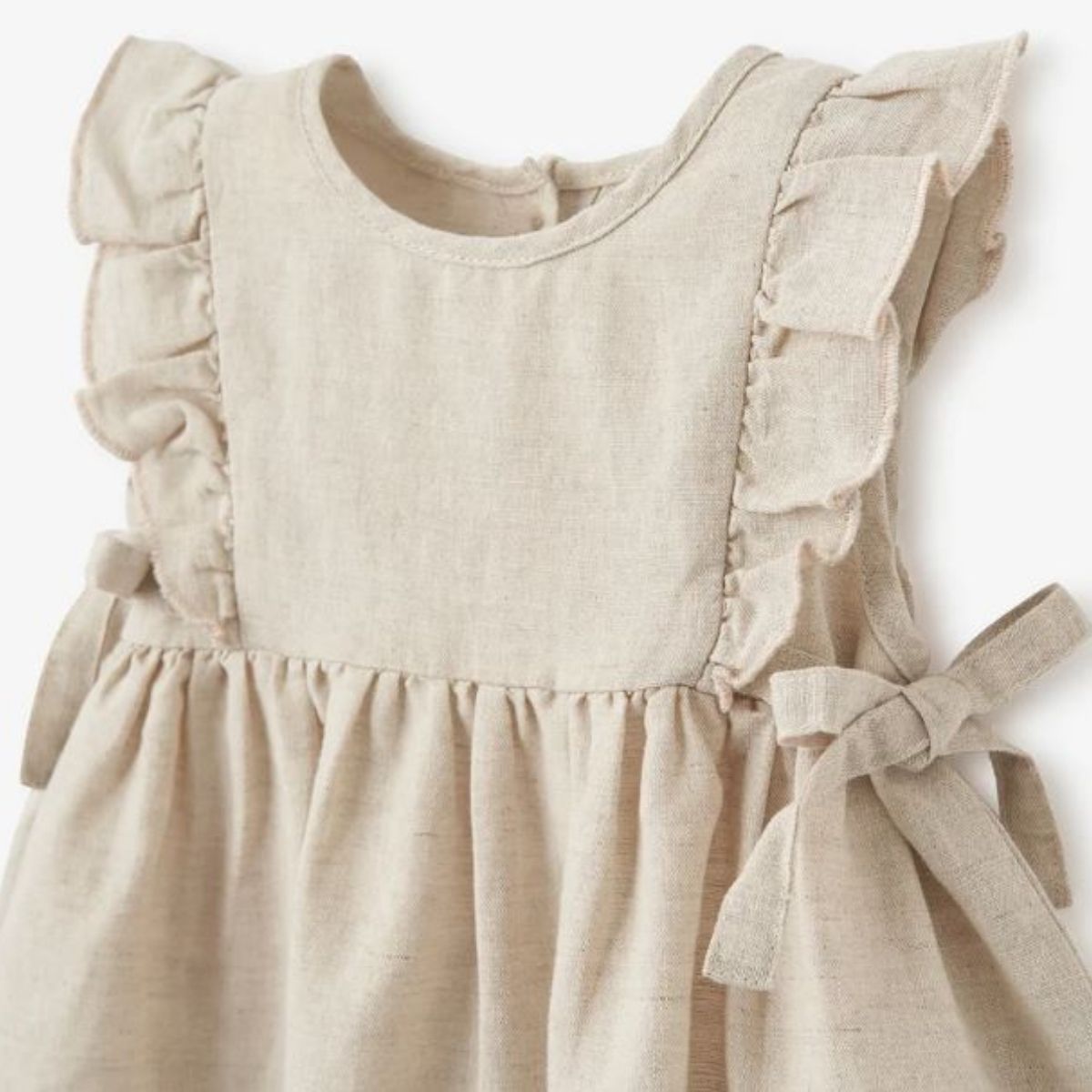 Elegant Baby Natural Linen Floral Embroidered Dress & Bloomer