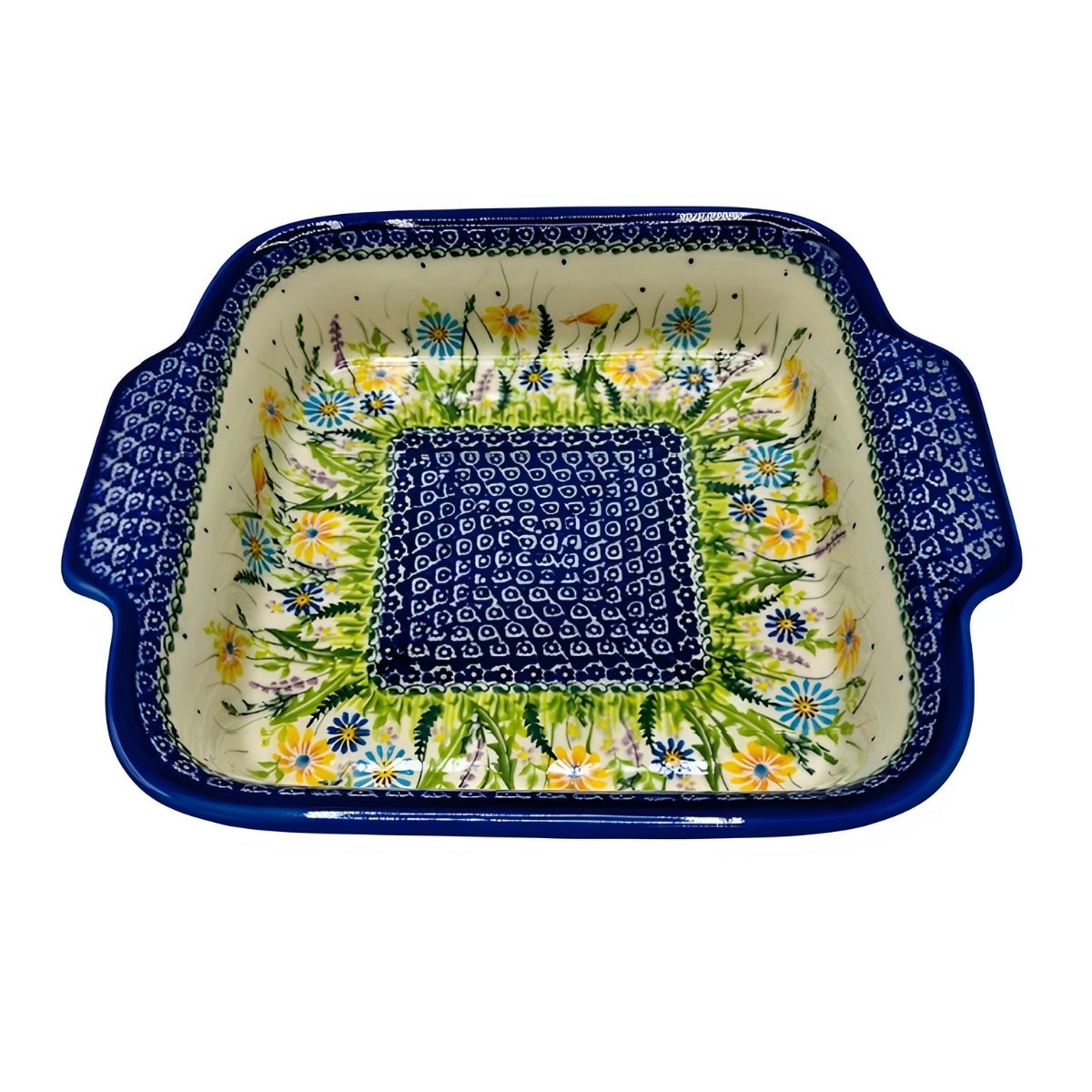 Polish Pottery Birds & Yellow Floral Square Baker