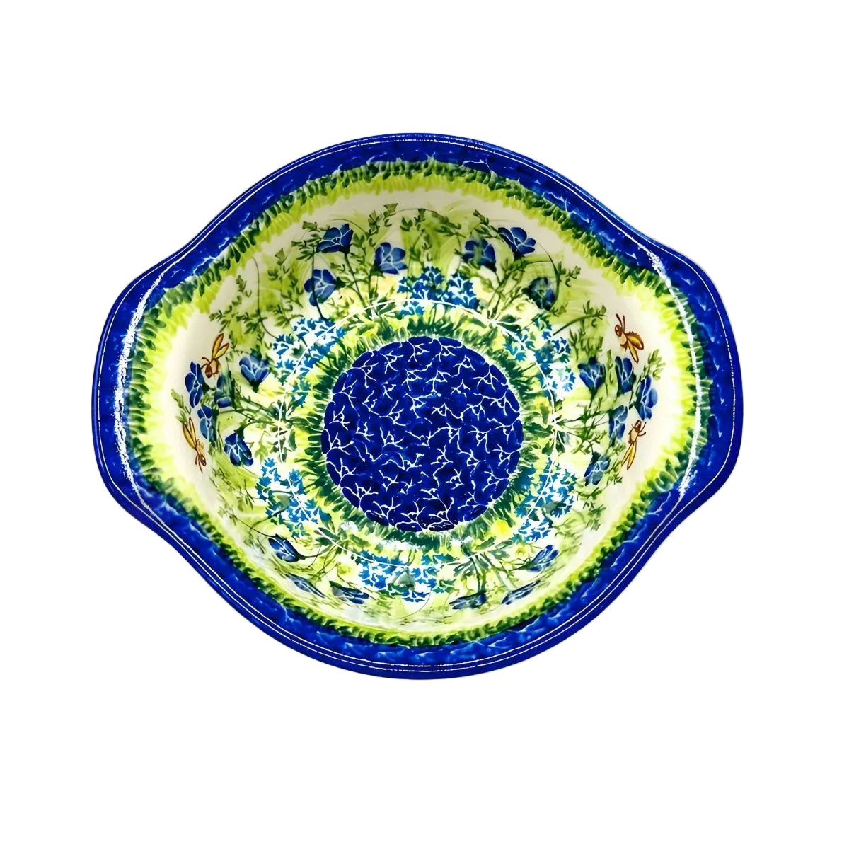 Polish Pottery Blue Floral Baker Bowl