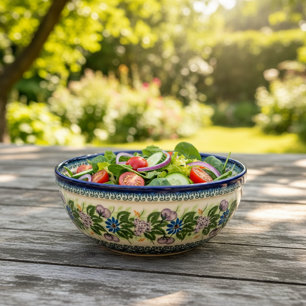 Polish Pottery Purple & Blue Floral Large Bowl