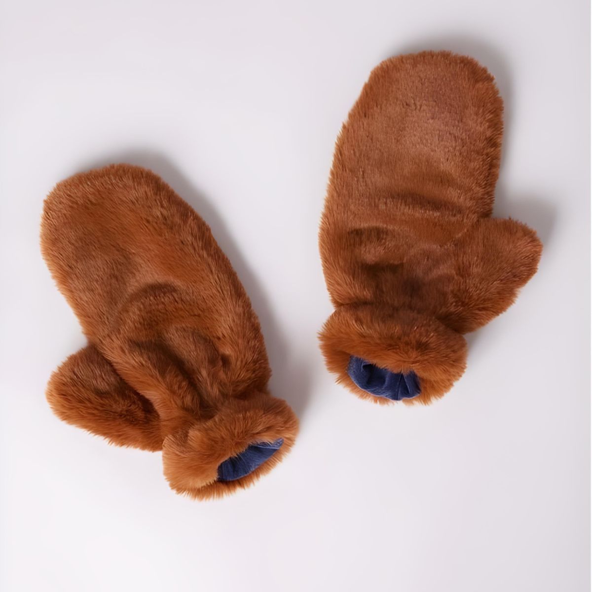Mersea Cozy Cabin Faux Fur Mittens - Ginger/Navy