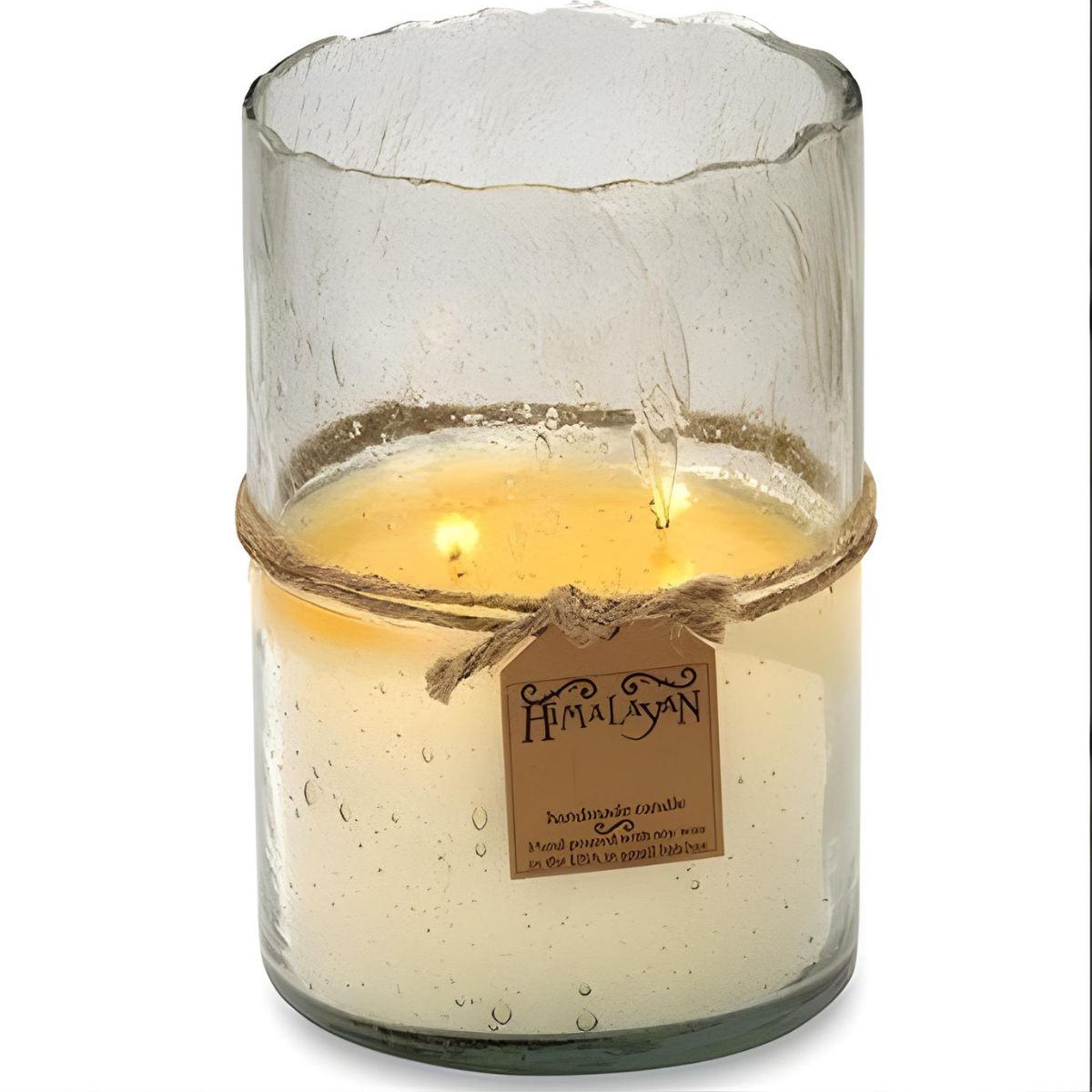 Himalayan Clear Artisian Blown Glass Hurricane Candle - Bourbon Vanilla