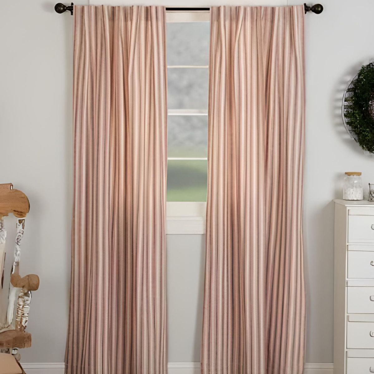 Market Place Red Ticking Stripe Panel Set of 2 - 96Lx50W