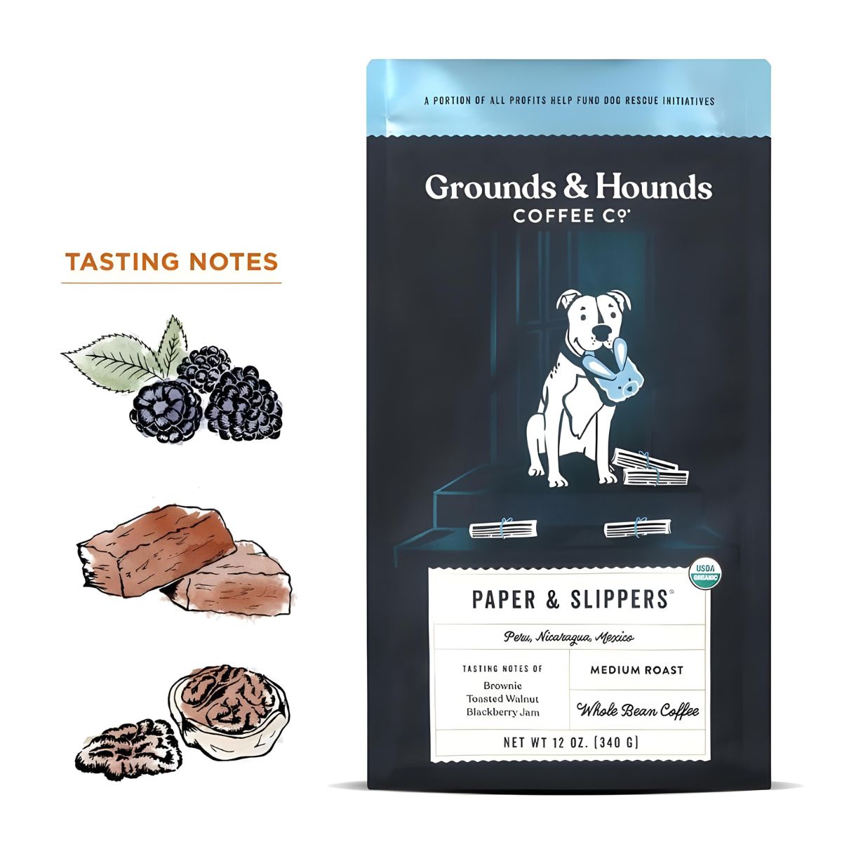 Grounds & Hounds Paper & Slippers Medium Roast Blend - Whole Bean
