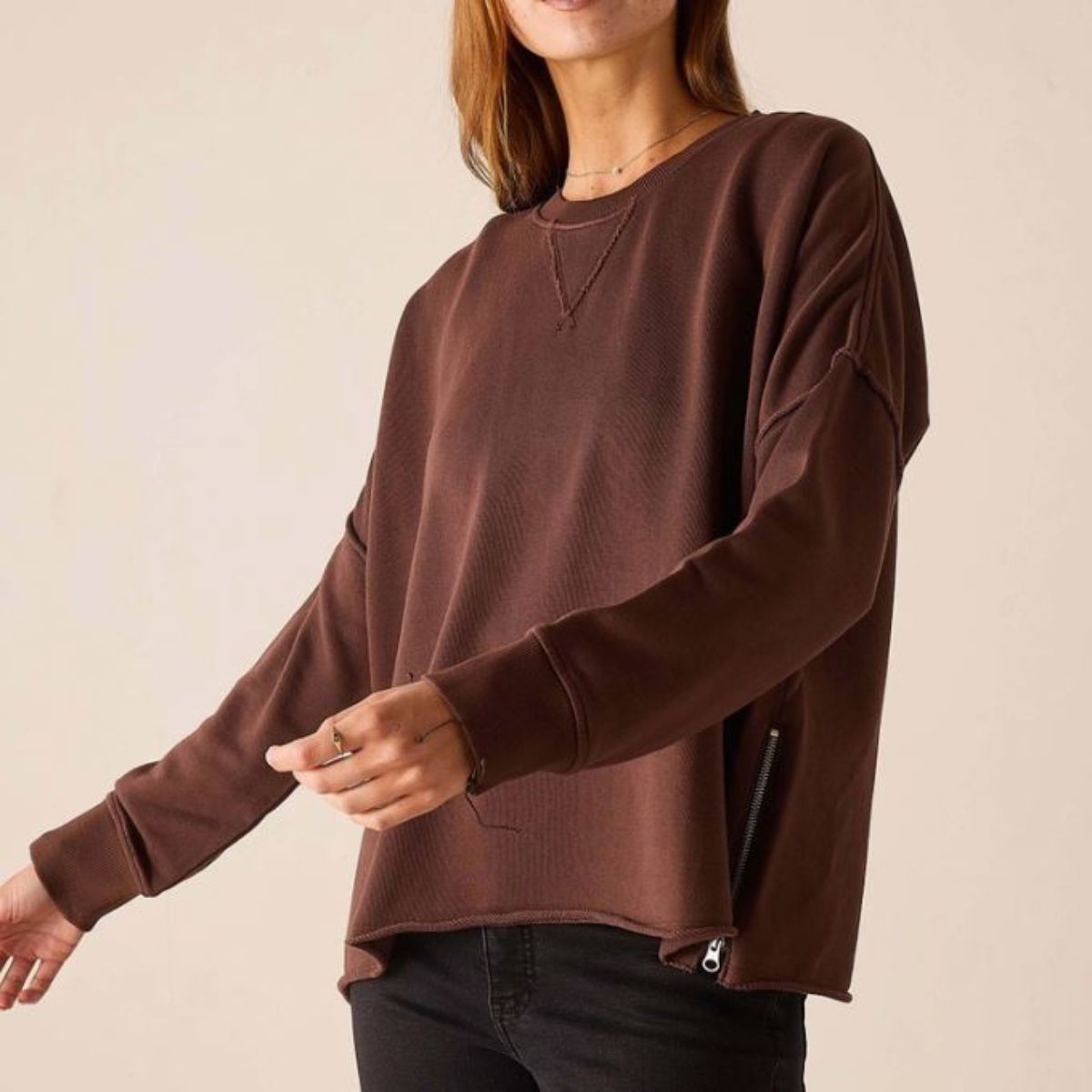 Mersea Frenchie Zip Side Crewneck - Espresso