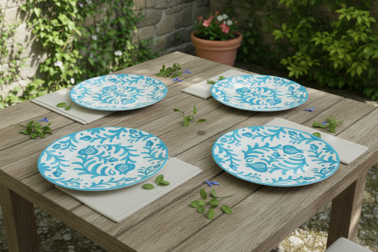 Le Cadeaux Sicily Teal Melamine Dinner Plates Set/4