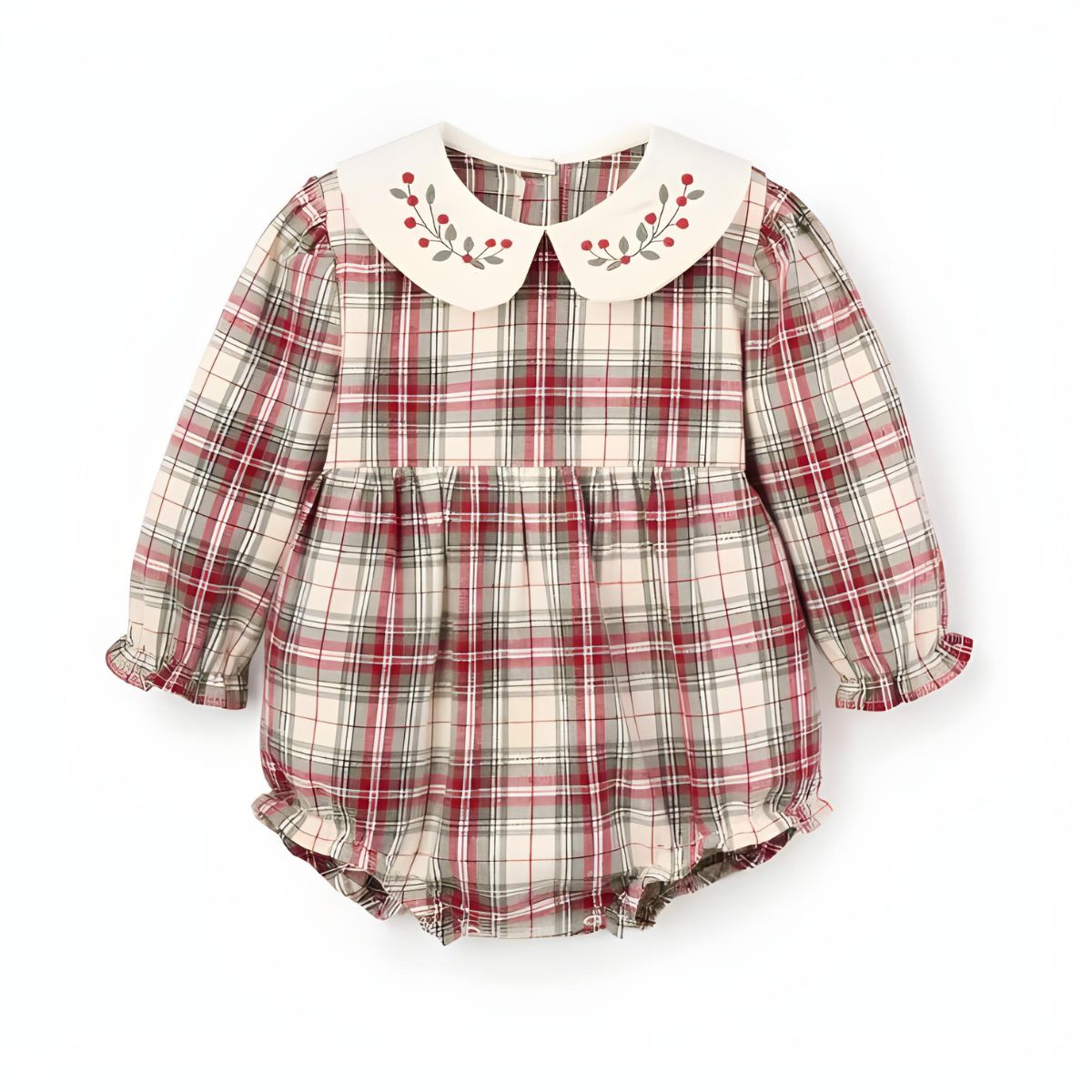 Elegant Baby Winter Tartan Bubble with Embroidered Collar - 3-6mo