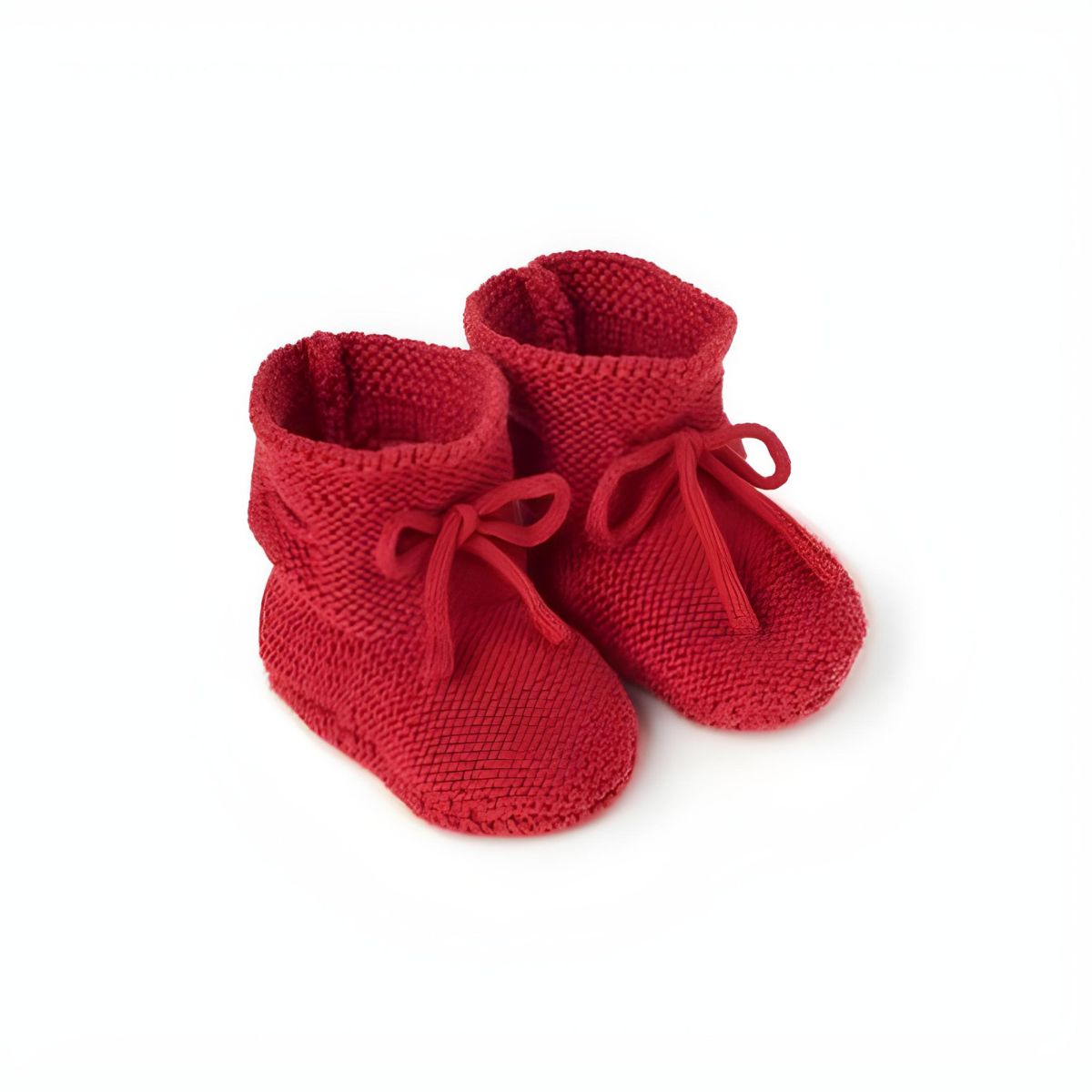 Elegant Baby Red Garter Knit Baby Booties - 0-12mo