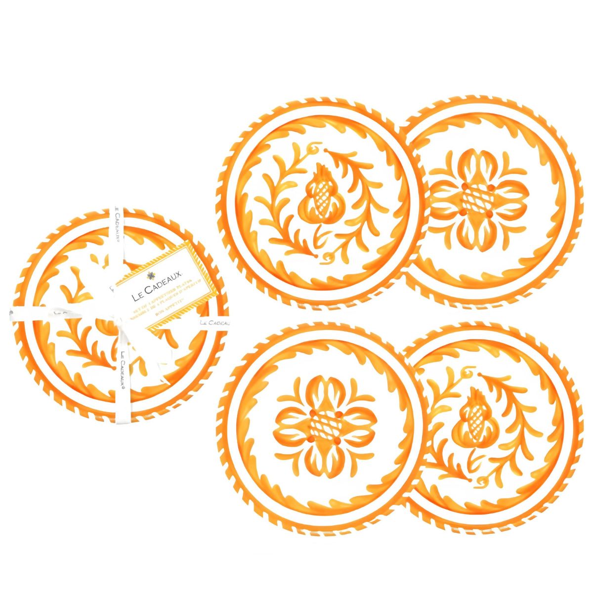 Le Cadeaux Sicily Orange Melamine Appetizer Plates Set/4