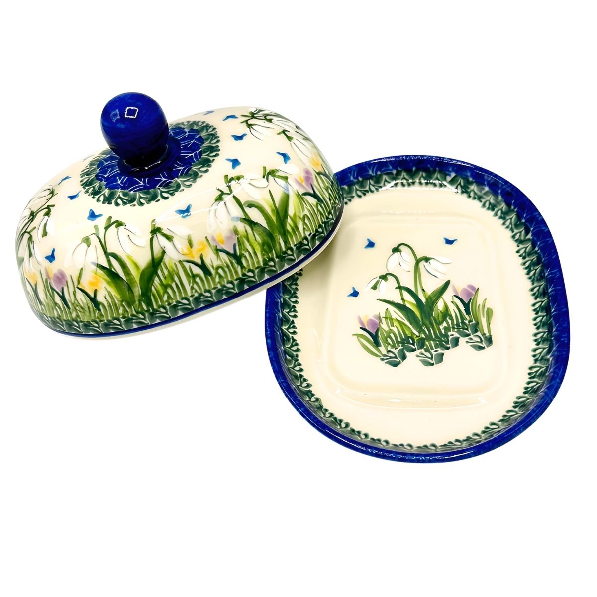 Polish Pottery Snowdrop Flower Small Butter Dish