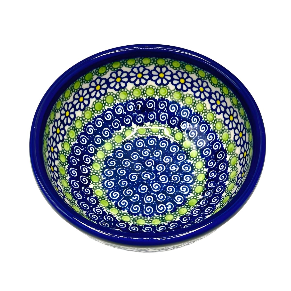 Polish Pottery Green & Blue Daisy Bowl