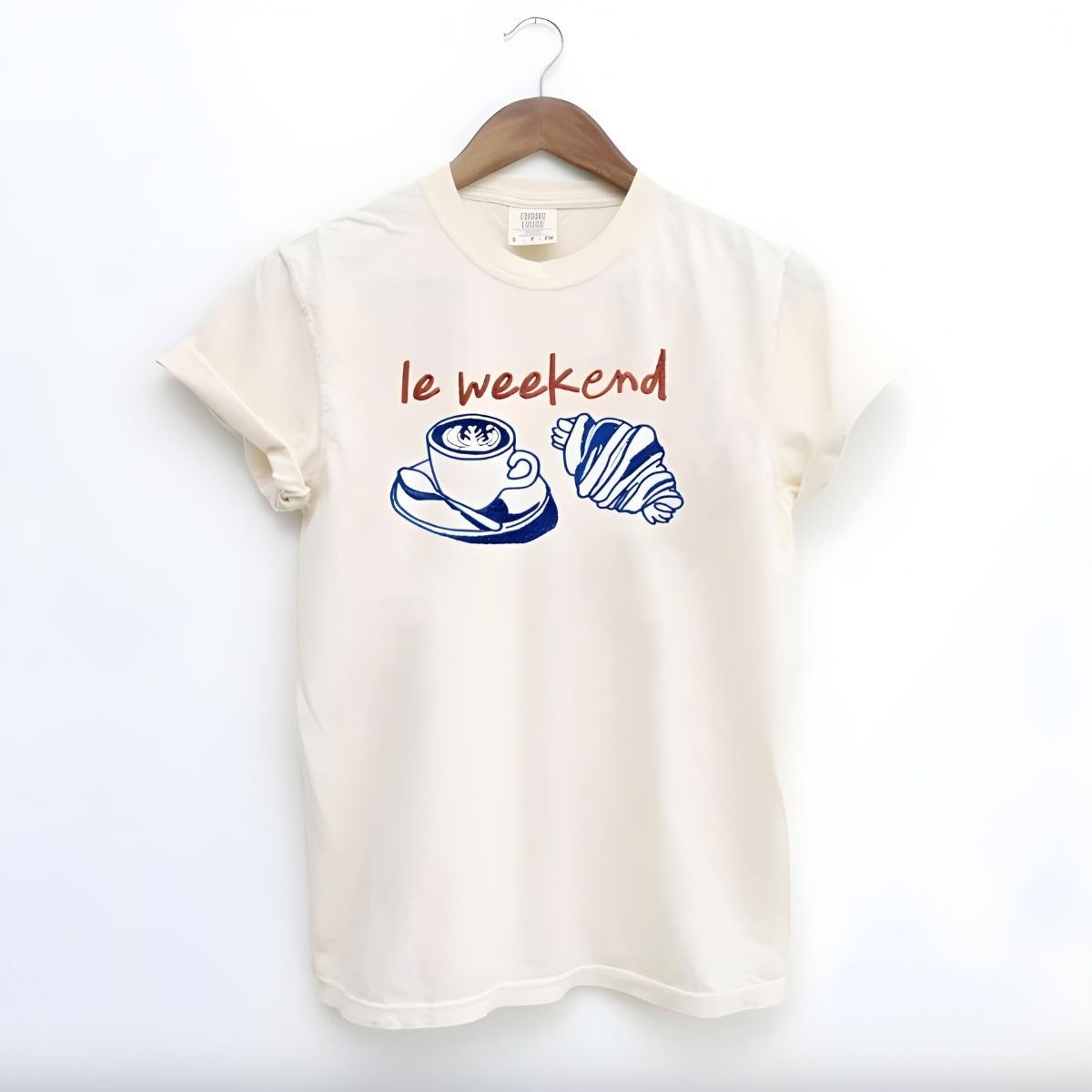 Embroidered Le Weekend French Coffee & Croissant T-Shirt
