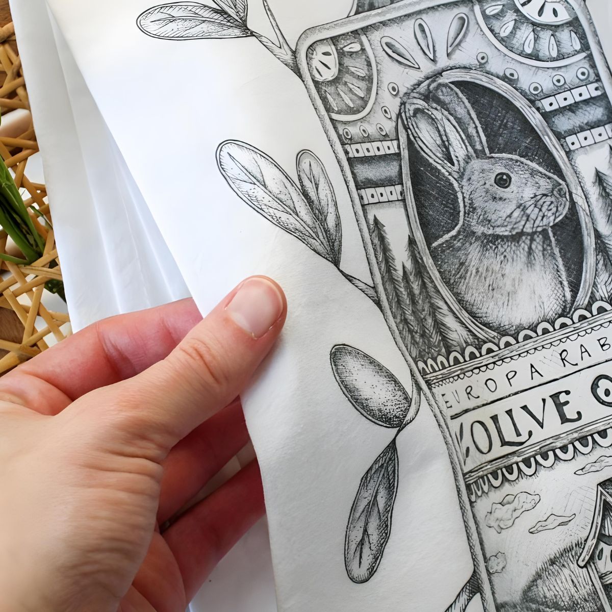 Europa Rabbit Olive Oil Tea Towel