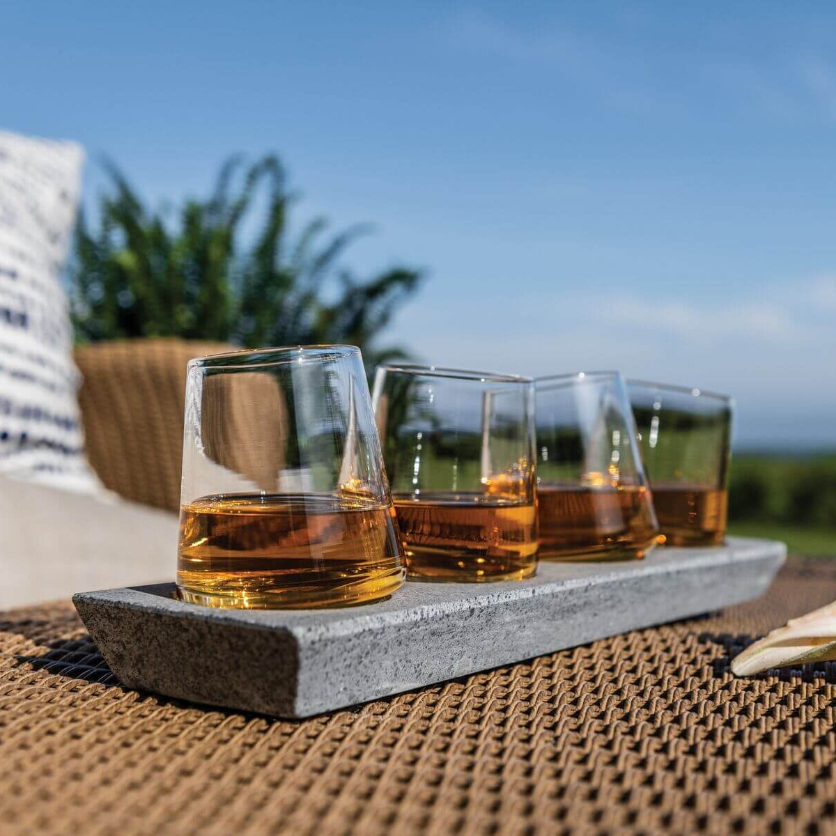 Simon Pearce Alpine Whiskey Set of 4 with Soapstone Base