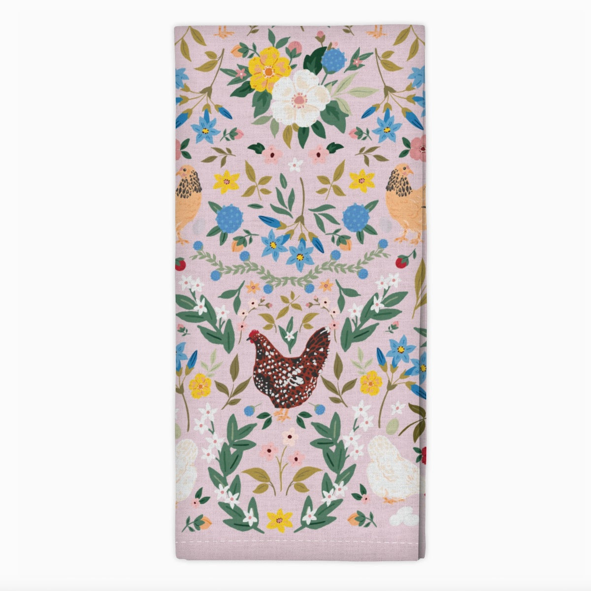 Chickens & Flowers Tea Towel