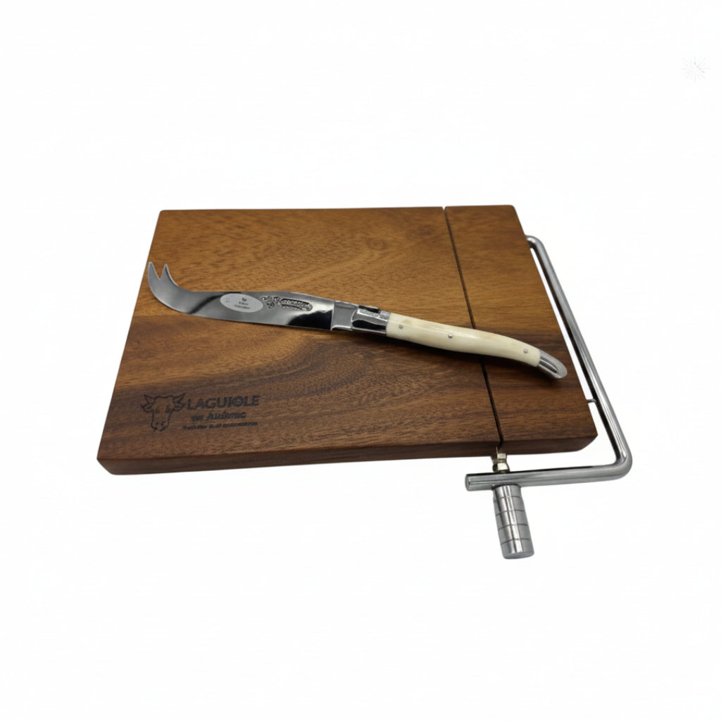 Laguiole en Aubrac Acacia French Cheese Cutting Board with Cow Bone Knife
