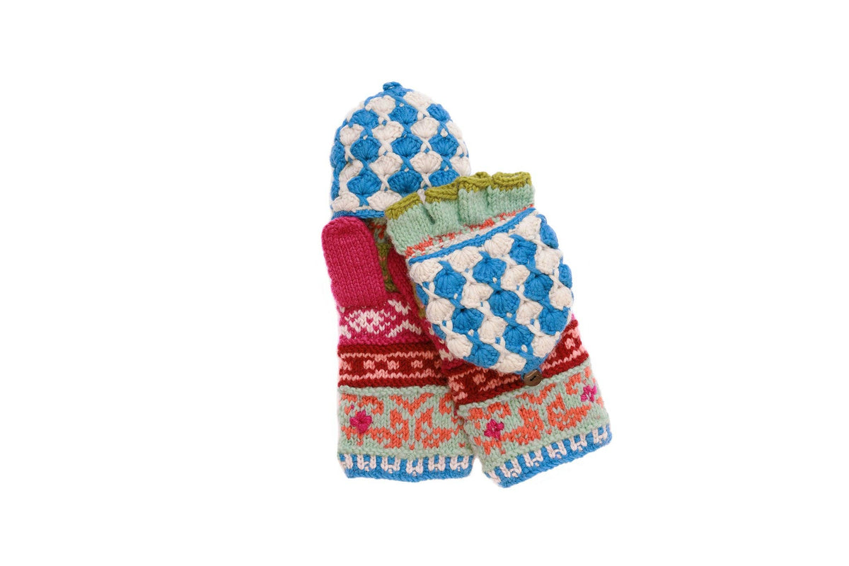 French Knot - Antonia Convertible Mittens - Blue