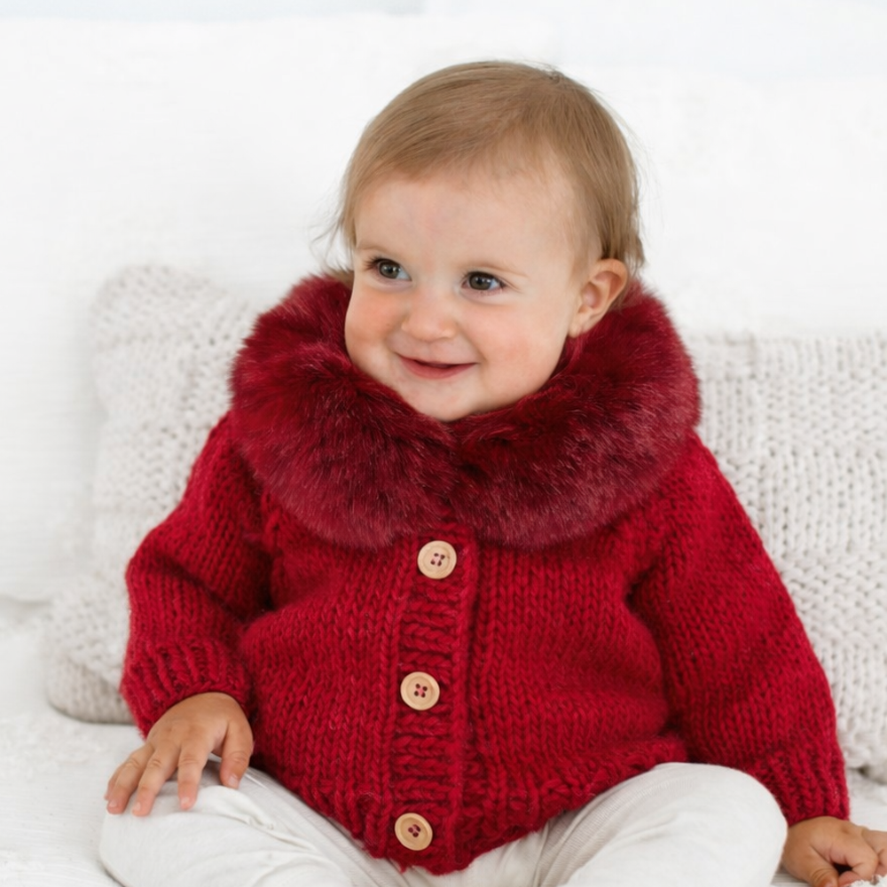 Huggalugs - Fur Collar Crimson Cardigan Sweater for Baby