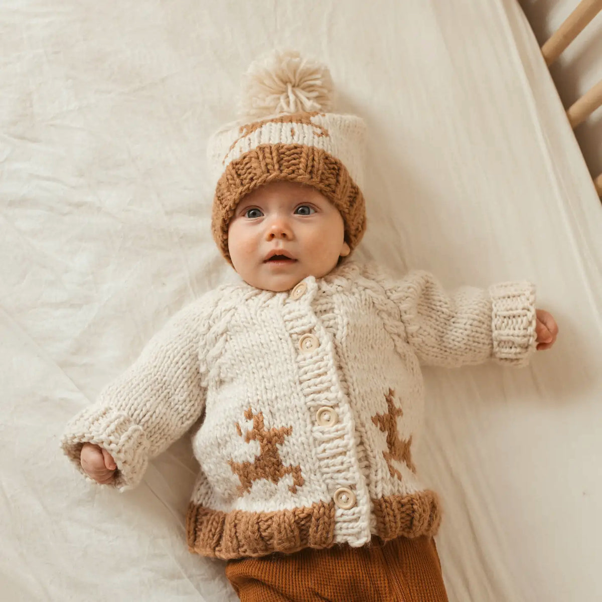 Huggalugs Oh Deer Handknit Cardigan Baby Sweater