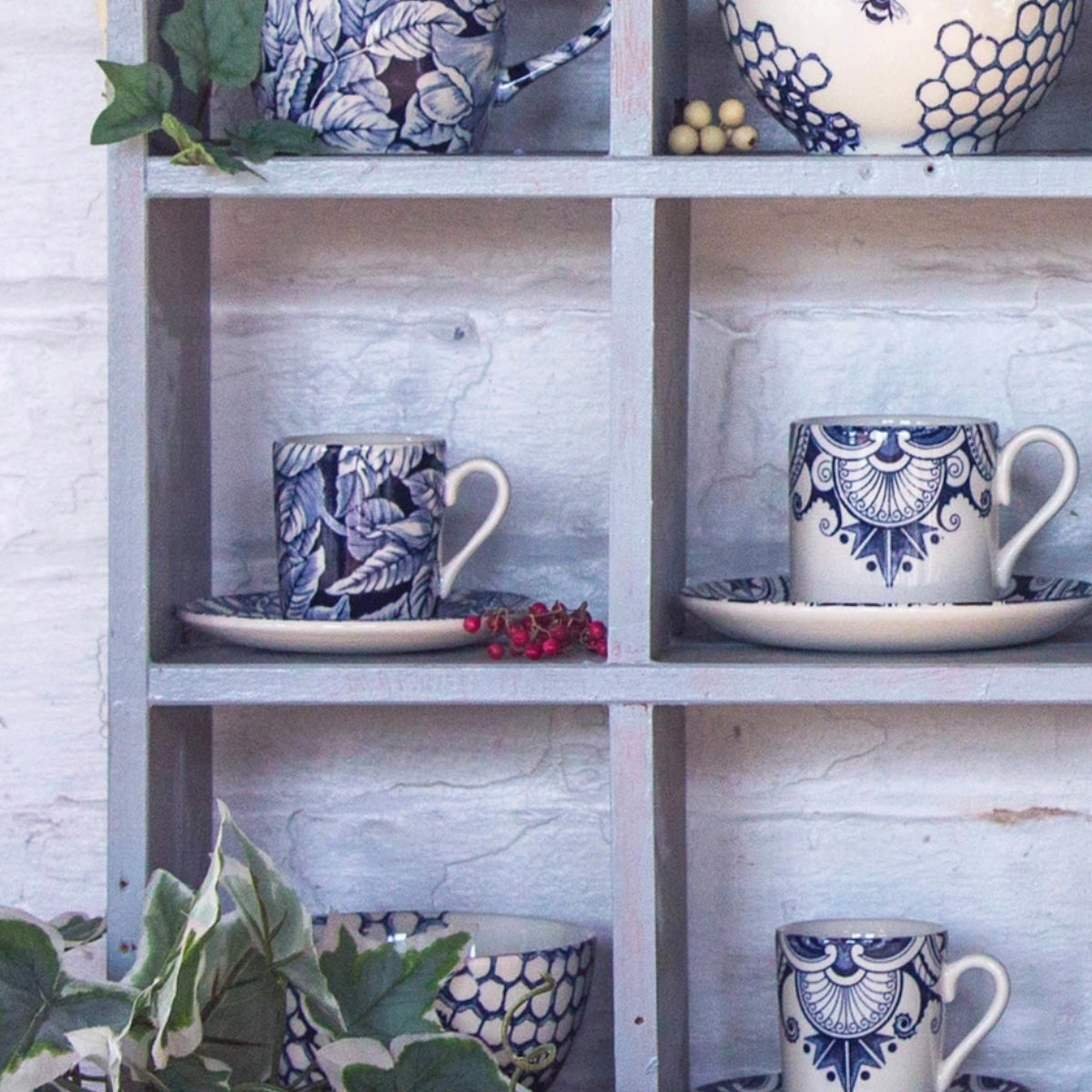 Burleigh Ink Blue Hibiscus Espresso Cup & Saucer