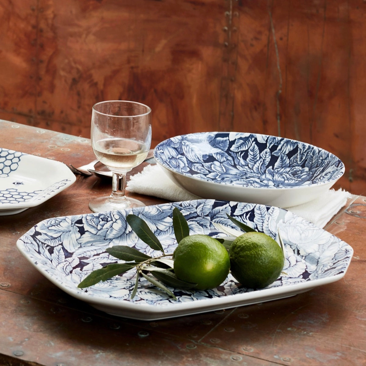 Burleigh Ink Blue Hibiscus 13" Rectangular Platter - Retired