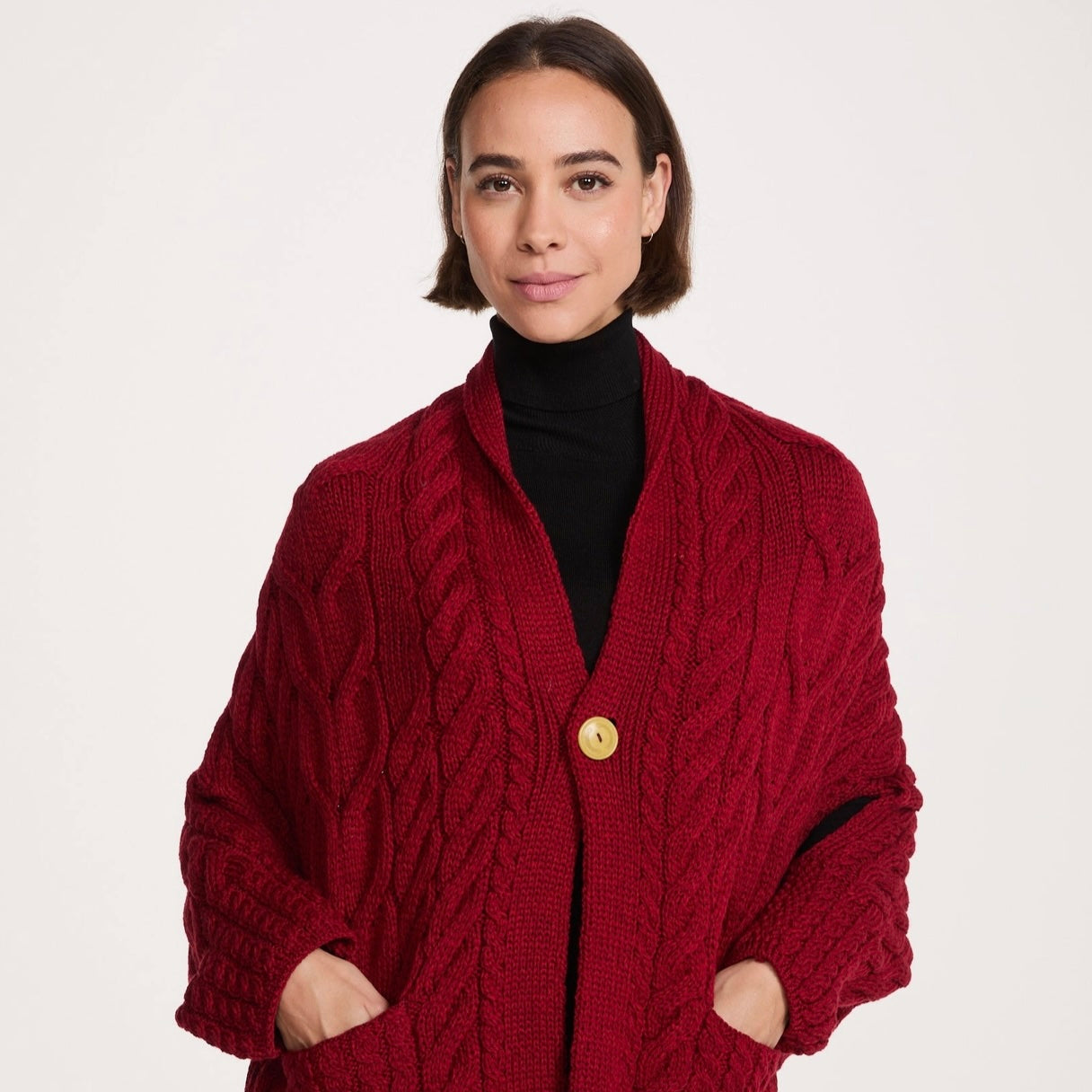 Knocknarea Ladies Wrap Merino Cardigan - Red