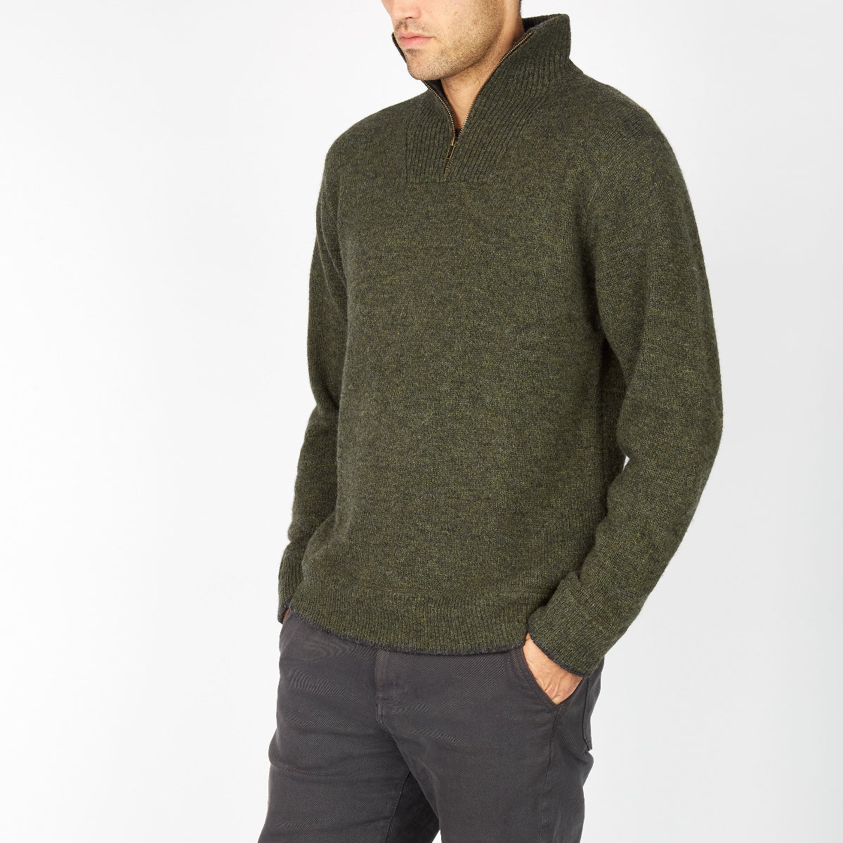 IrelandsEye Men's Half Zip Sweater - Green Marl