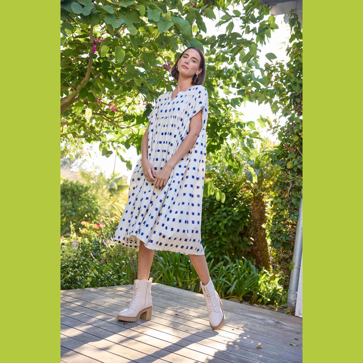 and for Good Meadow Dress - Ikat Squares Cobalt - Cobalt and for Good Meadow Dress - Ikat Squares Cobalt - Cobalt