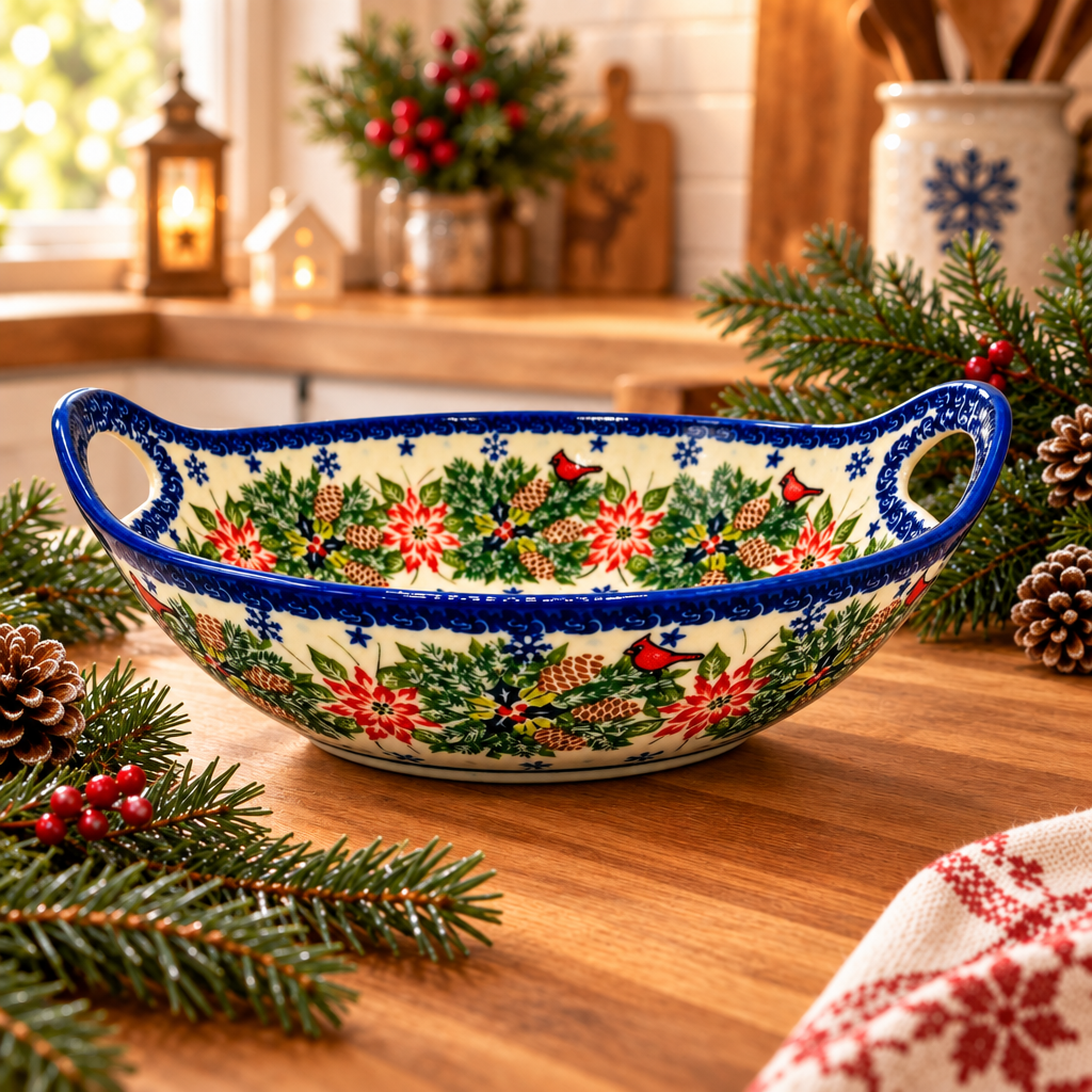 Polish Pottery Holiday Bowl with Handles