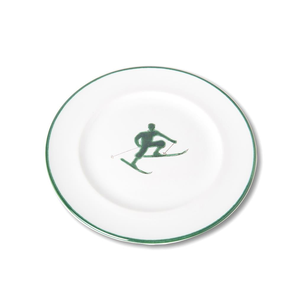 Gmundner Keramik Green Toni, the Skier Gourmet Dessert Plate