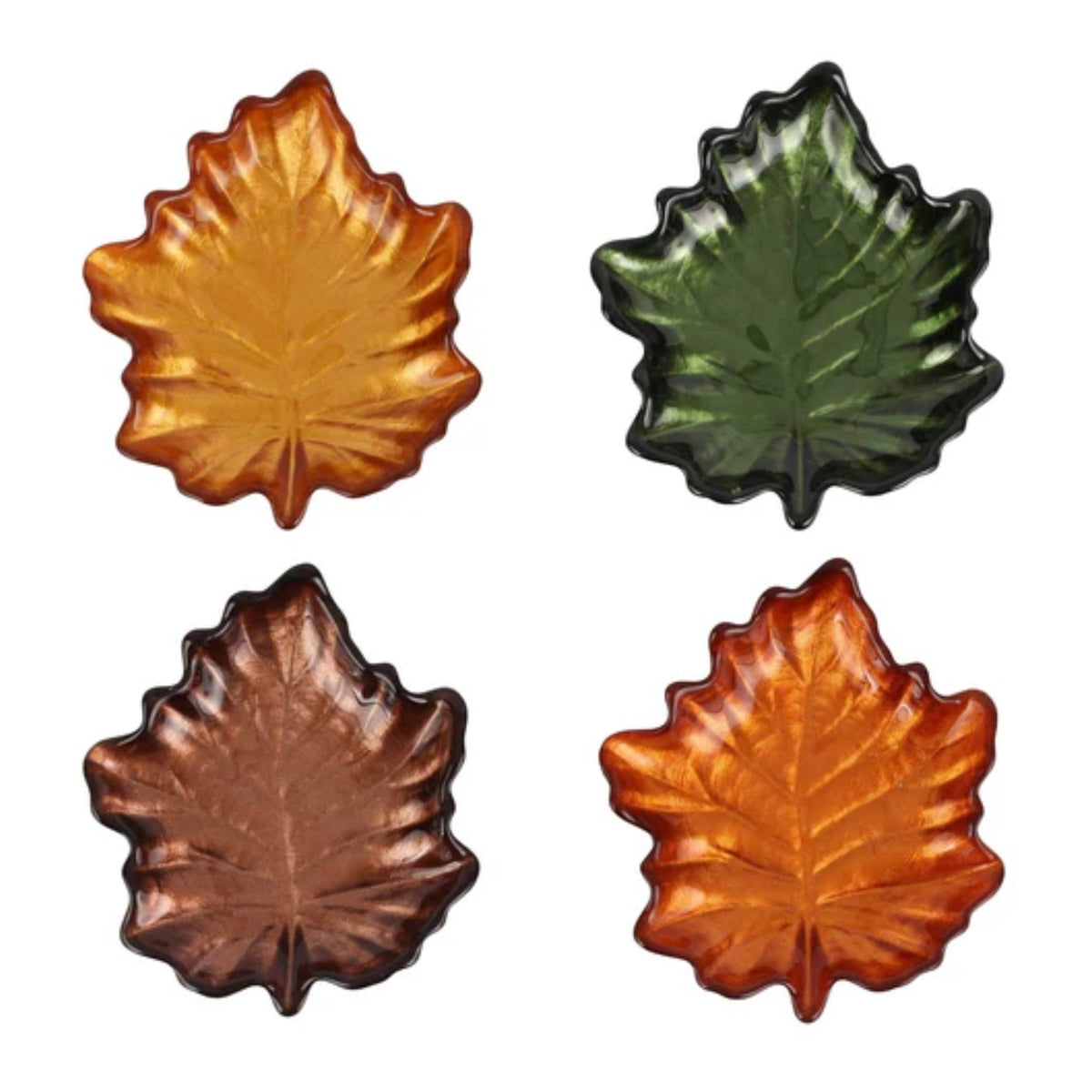 VIETRI Autunno Glass Figural Leaf Canape Plates - Set of 4