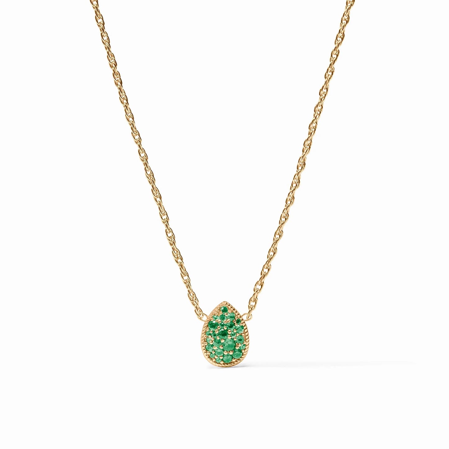 Julie Vos Pavé Teardrop Delicate Necklace - Emerald Green