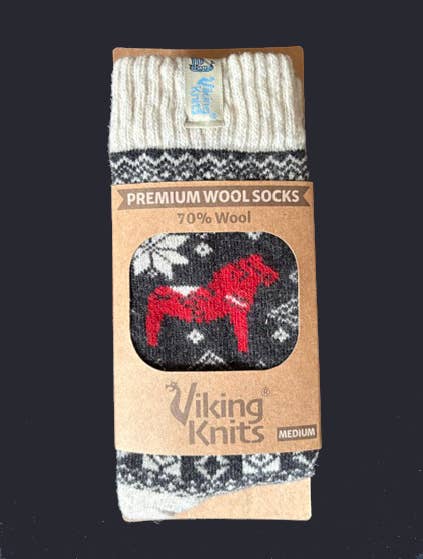 Swedish Passport - Viking Knits Dala Horse Swedish Pattern Wool Socks