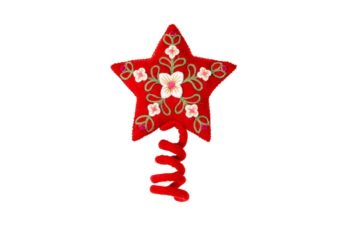 French Knot - Star Tree Topper - Red