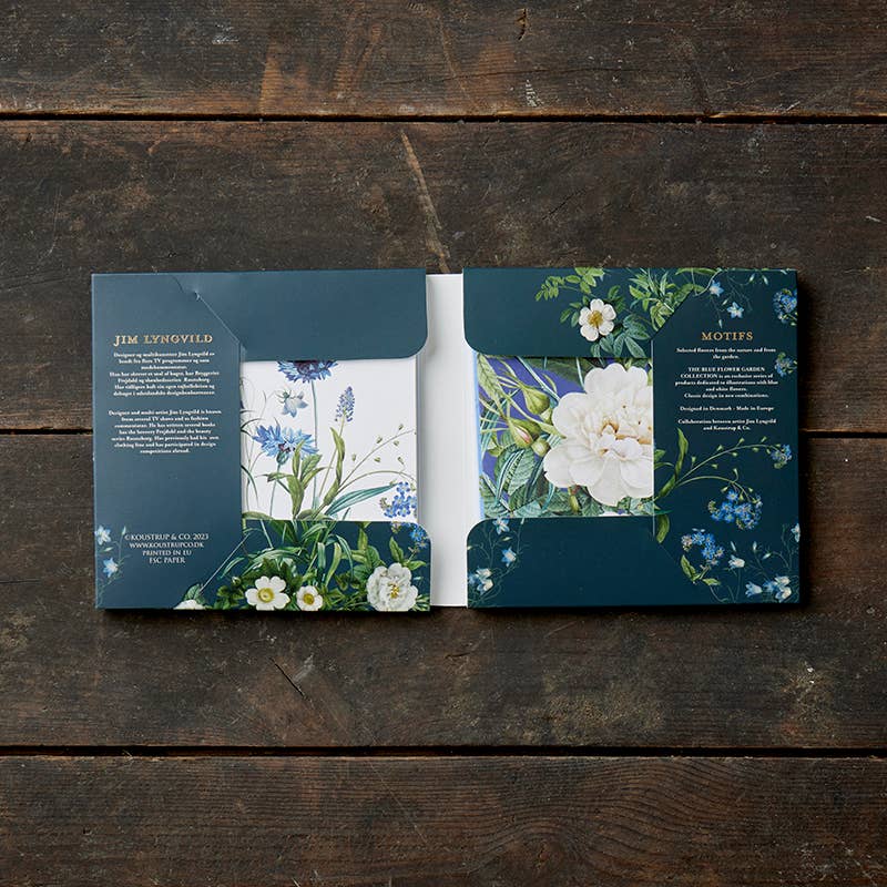 Koustrup & Co. - Cardfolder Blue Flower Garden - 8 Cards with Envelopes