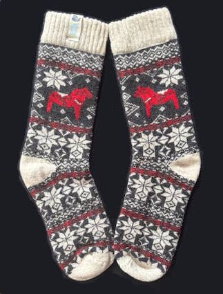 Swedish Passport - Viking Knits Dala Horse Swedish Pattern Wool Socks
